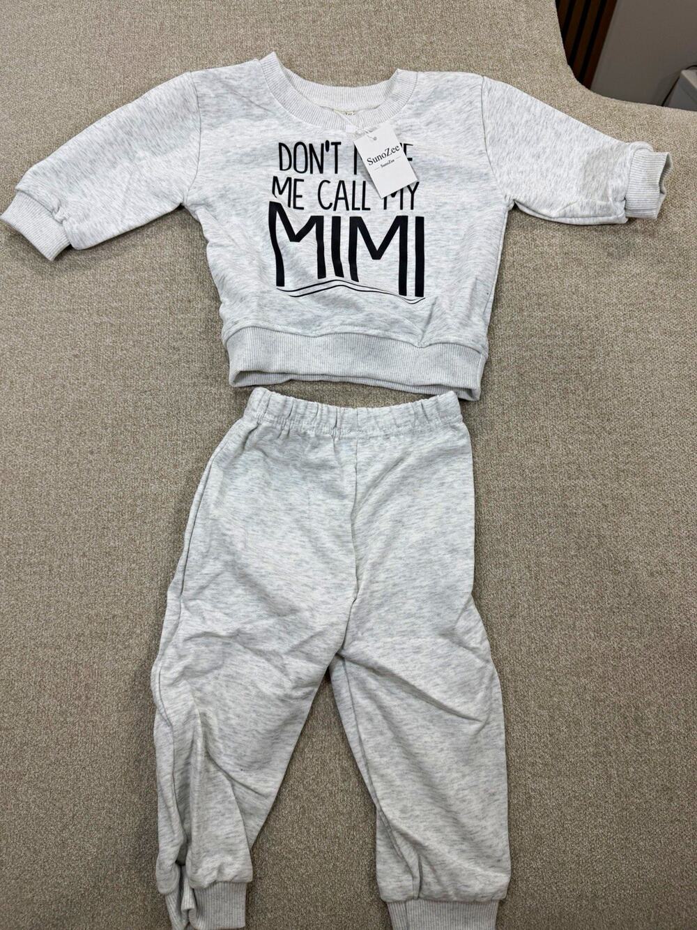 SunoZee 12-18M Gray 2pc Outfit Set Sweatshirt & Pants "Call My Mimi"